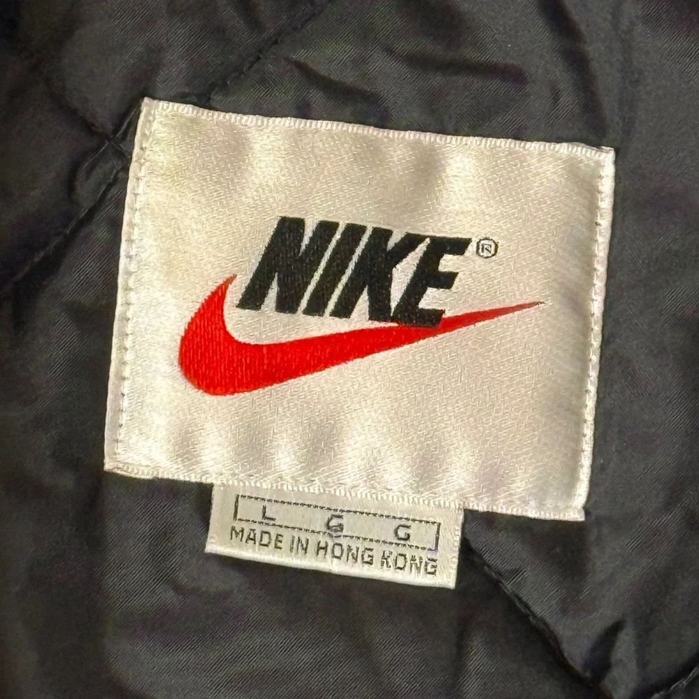 VTG Nike 90s Anorak Jacket Green Black Big Swoosh Quilted‎ L Pullover Kangaroo